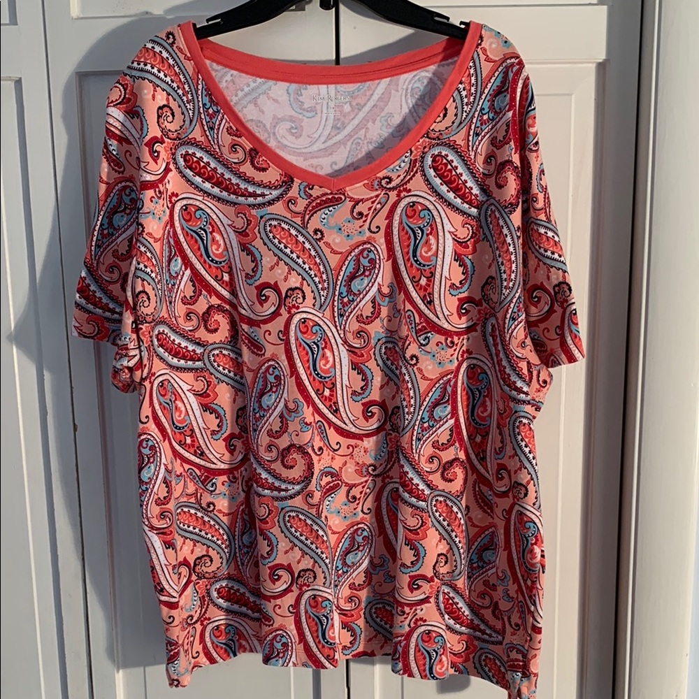 Kim Rogers 1X Multi-colored Paisley Print Short Sleeve T-Shirt EUC